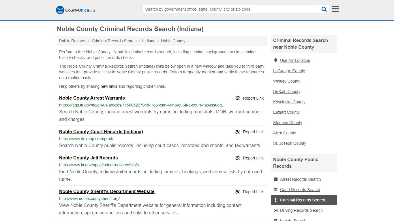 Criminal Records Search - Noble County, IN (Arrests, Jails ...