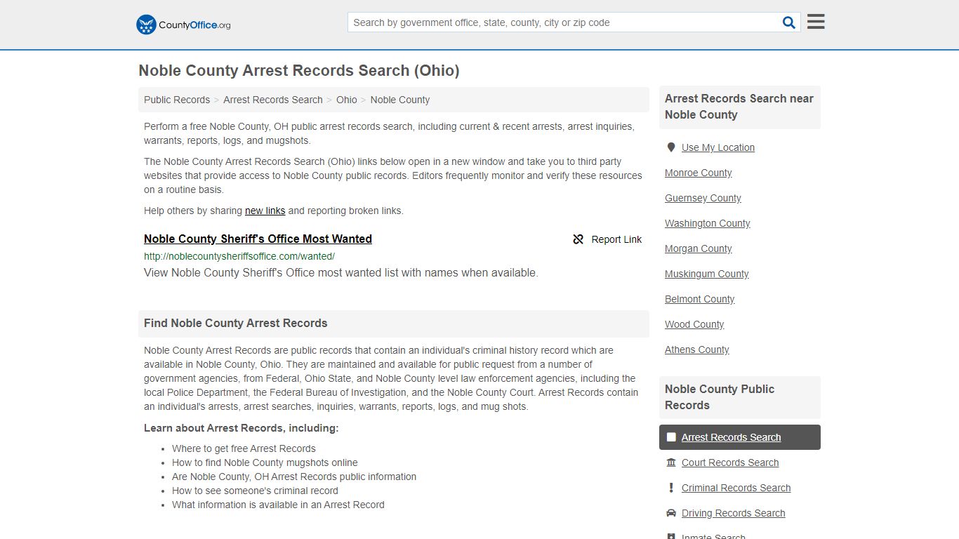 Arrest Records Search - Noble County, OH (Arrests & Mugshots)