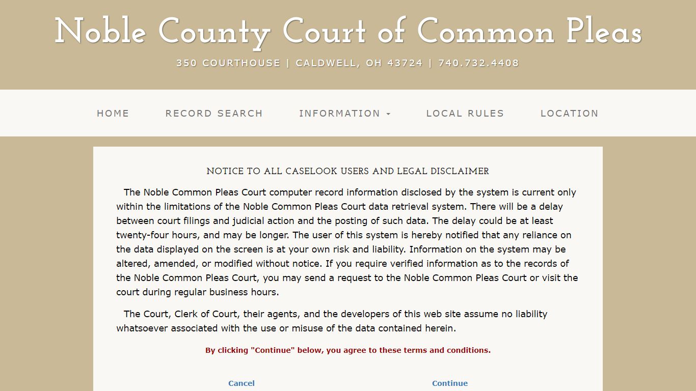 Record Search - Noble County Court of Common Pleas